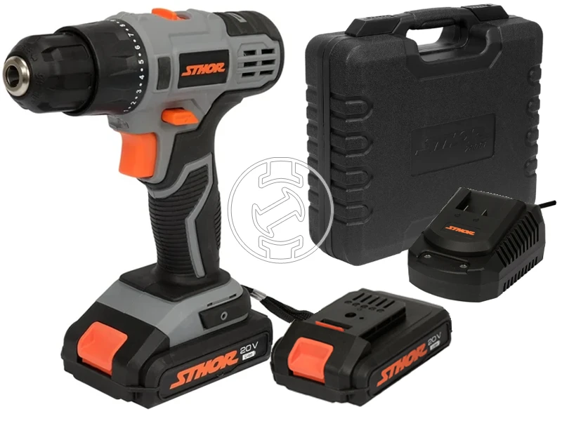 Sthor 78082 akkus fúrócsavarozó tokmányos 20 V, 26 Nm + 2 x 2 Ah akku + töltő
