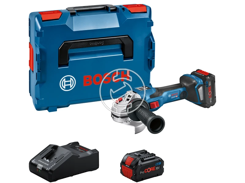 Bosch GWS 18V-15 SC akkus sarokcsiszoló 18 V | 125 mm | 3400 - 11000 RPM | Szénkefementes | 2 x 8 Ah akku + töltő | L-Boxx-ban