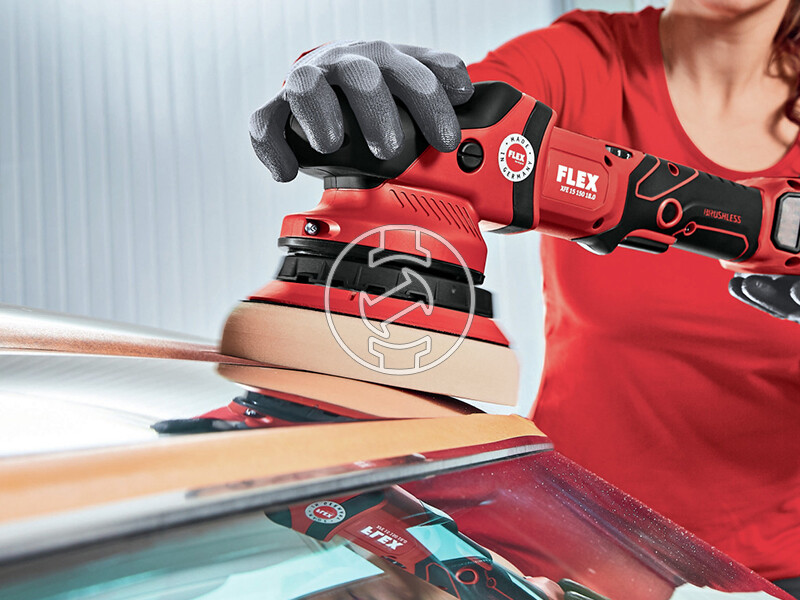 Flex XFE 15 150 18.0-EC C akkus polírozógép kartondobozban