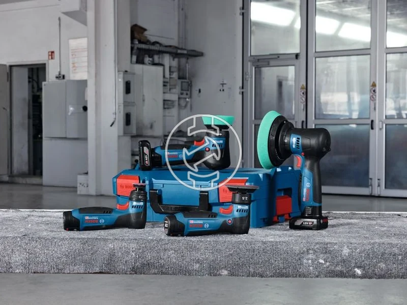 Kép: GPO 12V-77 Akkus Polirozo akku es tolto nelkul kartondobozban.webp