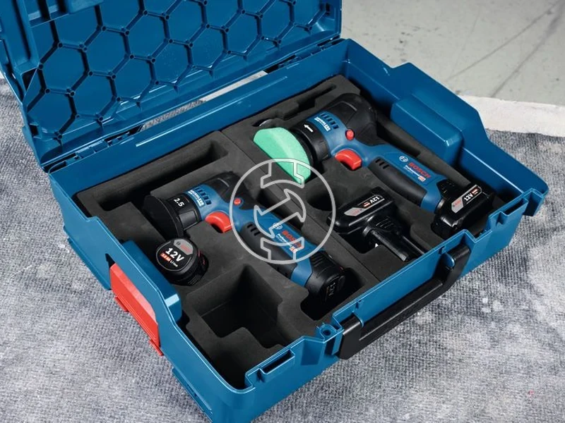 Kép: GPO 12V-77 Akkus Polirozo akku es tolto nelkul kartondobozban.webp