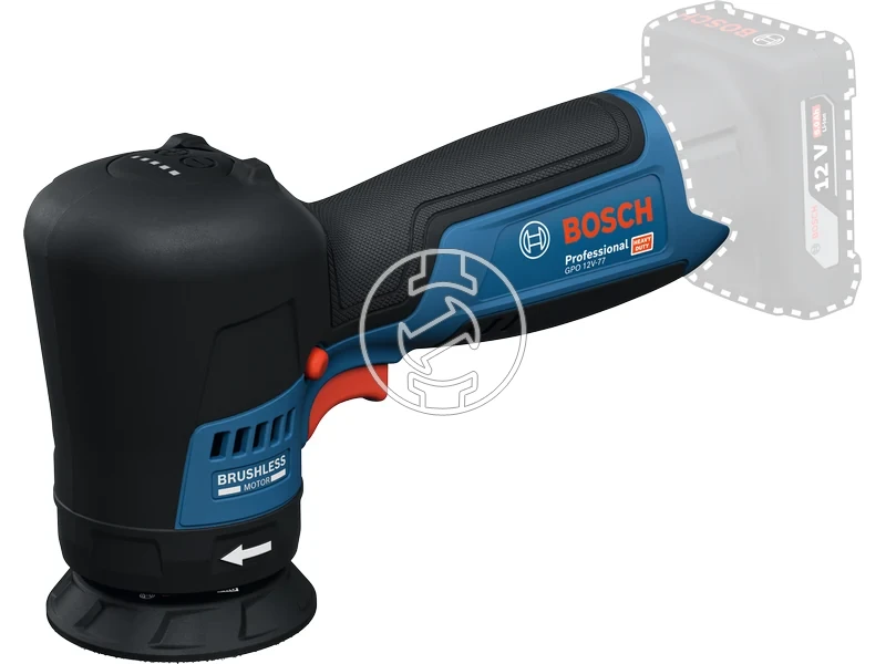 Kép: GPO 12V-77 Akkus Polirozo akku es tolto nelkul kartondobozban.webp