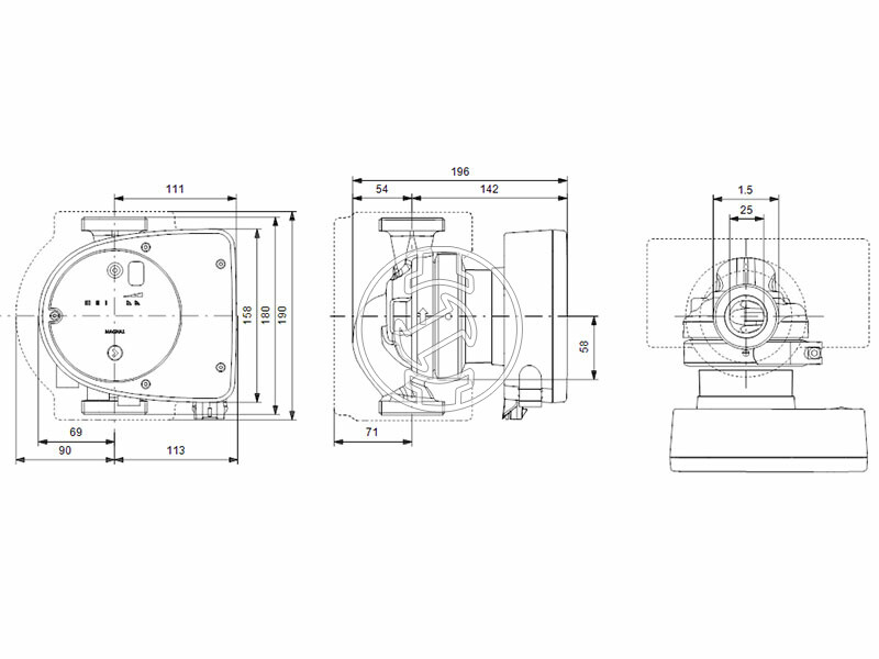Grundfos MAGNA1 25-60 N 180 PN10 keringető szivattyú