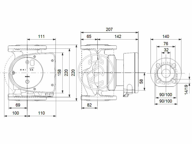 Grundfos MAGNA1 32-100 F N 220 PN6/10 keringető szivattyú