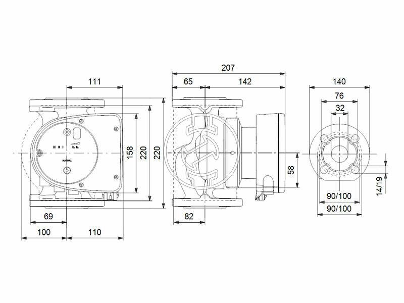 Grundfos MAGNA1 32-60 F N 220 PN6/10 keringető szivattyú