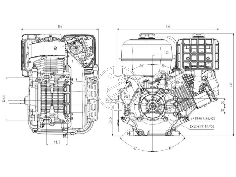 ZIVtec GT420 beépíthető robbanómotor 419 cm³ | 10 kW | Tengelyméret: 25 mm | 4 ütemű