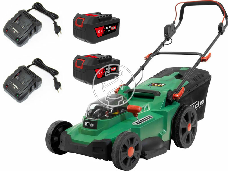 Güde 430/40-8 akkus fűnyíró 20 V | 430 mm | 200 m2 | Szénkefementes | 2 x 4 Ah akku + 2 x töltő