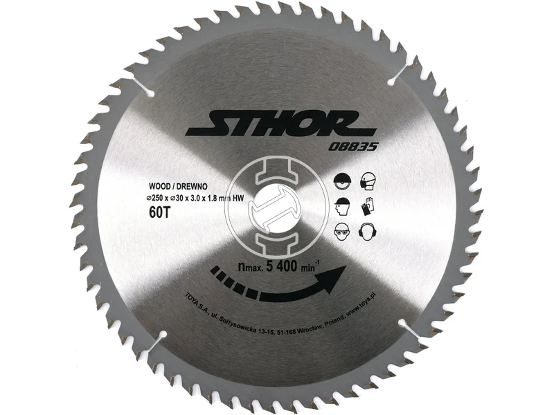 Kép: HM TCT korfureszlap fahoz 250 mm 60 fog 30 mm furat.webp