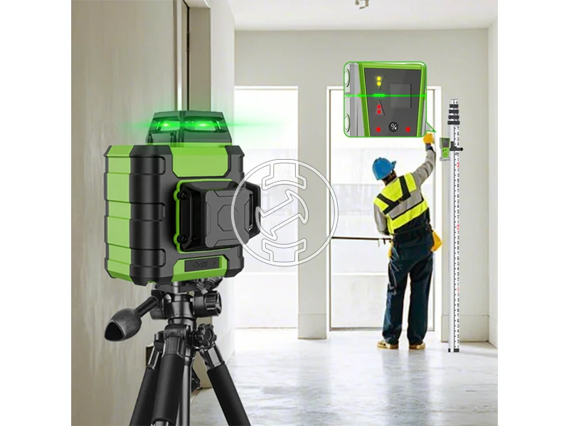 Huepar HM03CG zöld vonallézer Hatósugár jelfogóval: 0 - 60 m