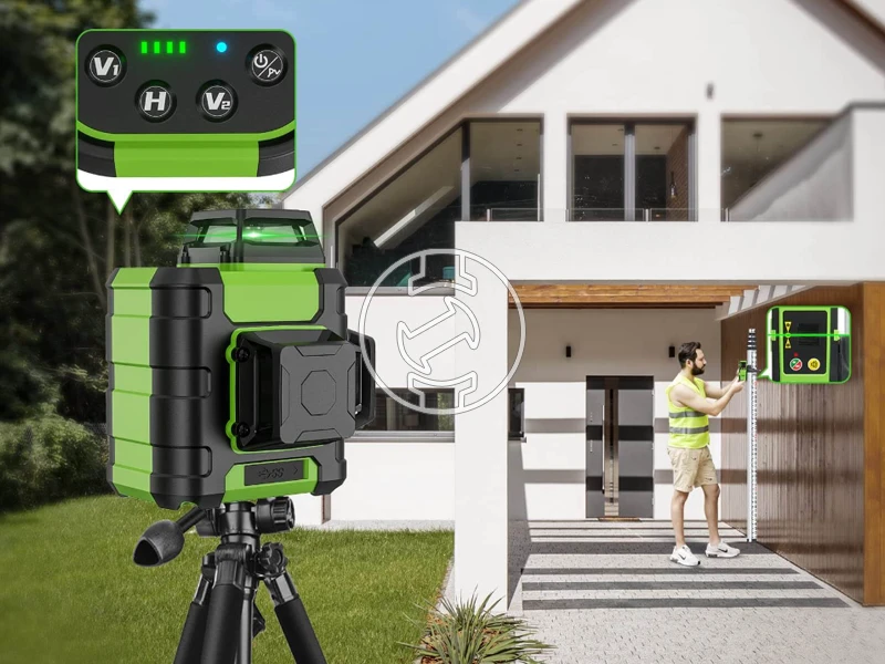 Huepar HM03CG zöld vonallézer Hatósugár jelfogóval: 0 - 60 m