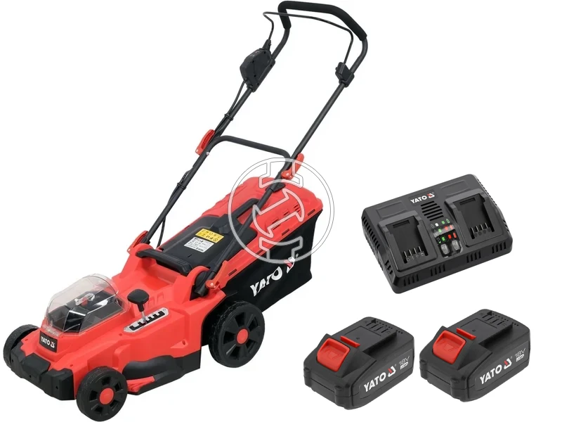 Yato YT-85222 akkus fűnyíró 2x18 V, 37 cm, 35 l, 2 x 4 Ah akku + duplatöltő