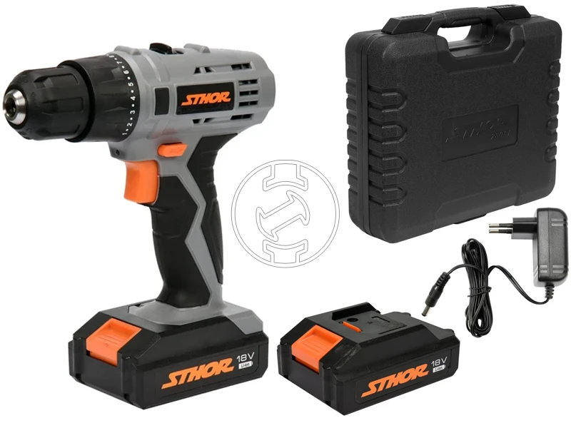 Sthor 78972 akkus fúrócsavarozó tokmányos 18 V, + 2 x 1,3 Ah akku + töltő