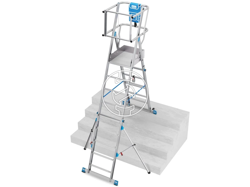 Krause teleszkópos dobogós létra 9 fokos | Dobogó magasság: 1,3 - 2,35 m | Alumínium