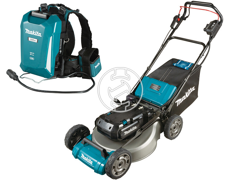 Makita LM001CZ akkus önjáró fűnyíró + PDC1200A01 akkumulátor hátizsák