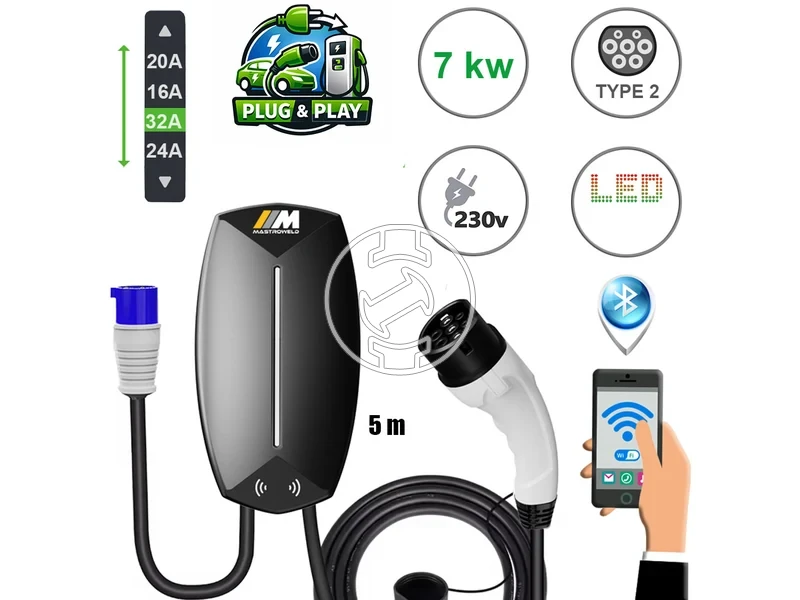 Kép: Mastroweld EVOCHARGE elektromos auto tolto 7 kW  16 - 32 A  230 V  5 m_0.webp