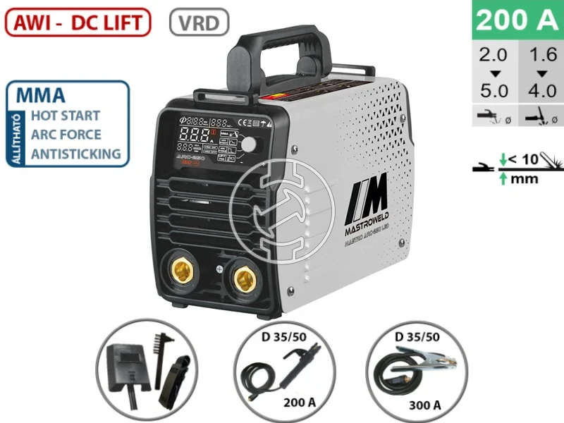 Mastroweld MASTRO ARC-250 LED bevontelektródás inverteres hegesztőgép 10 - 200 A | 230 V