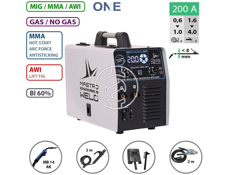 Mastroweld MIG-200 fogyóelektródás védőgázas inverteres hegesztő