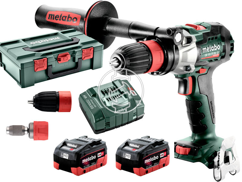 Metabo GB 18 LTX BL Q I akkus menetfúró 18 V | 65 Nm/130 Nm | 1,5 - 13 mm | Szénkefementes | 2 x 5,5 Ah akku + töltő | metaBOX-ban