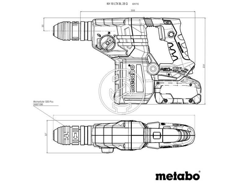 Metabo KH 18 LTX BL 28 Q Set ISA akkus fúrókalapács MetaBOX-ban (akku és töltő nélkül)