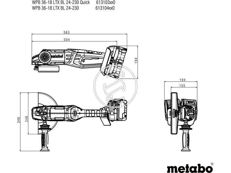 Metabo WPB 36-18 LTX BL 24-230 Quick akkus sarokcsiszoló kofferben (akku és töltő nélkül)