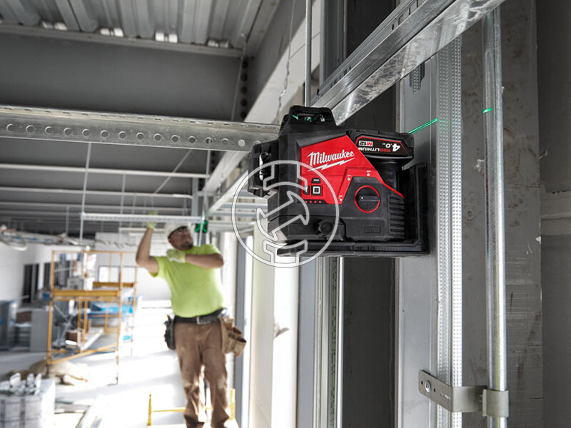 Milwaukee M12 3PL-401C vonallézer + 1,2 m-es mérőműszer állvány + 4939698536 szerszámosláda