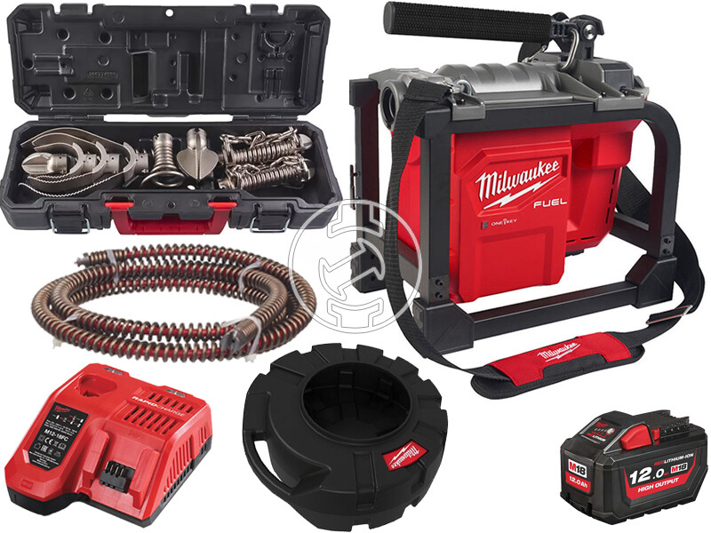 Milwaukee M18 FCSSM-121 akkus duguláselhárító+csőtisztító spirál+spirál tartó+csőtisztító készlet