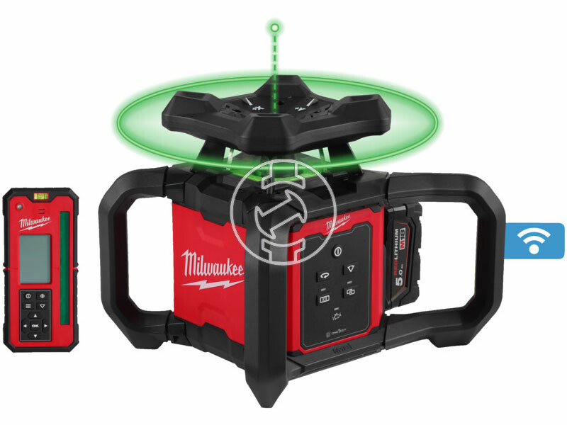 Milwaukee M18 RLOHVG300-501C forgólézer + M18 5,0 Ah + M12-18 C