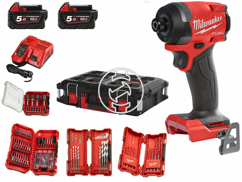 Milwaukee M18FID3100P-502P akkus ütvecsavarozó bitbefogással 18 V | 226 Nm | 1/4 inch Hex | Szénkefementes | 2 x 5 Ah akku + töltő | Heavy Duty kofferben