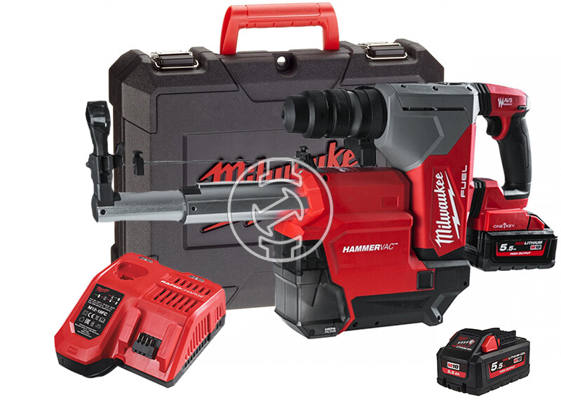 Milwaukee M18ONEFHXDEL-552C 4 fokozatú SDS-Plus akkus fúrókalapács porelszívóval