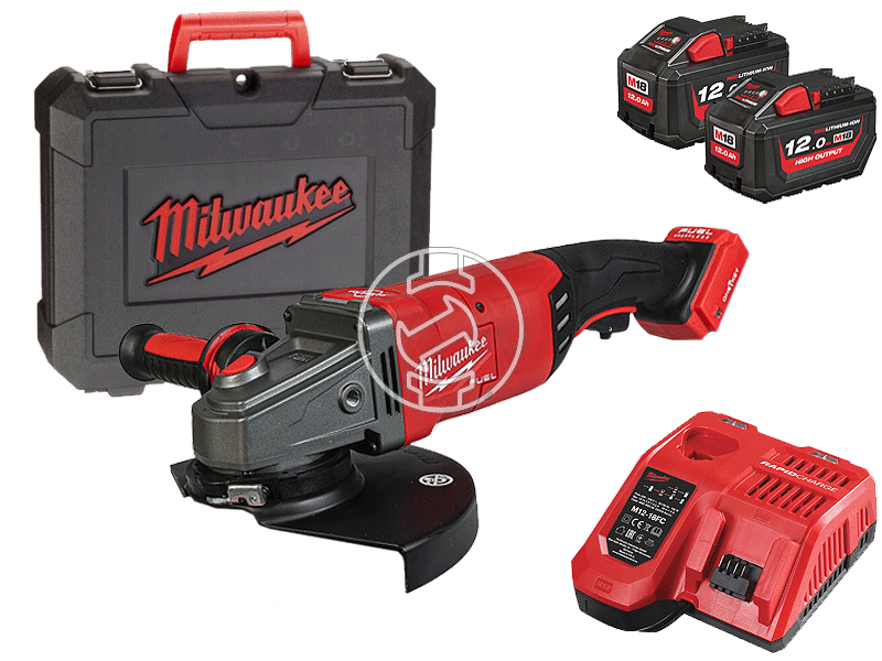Milwaukee M18ONEFLAG230XPDB-122C akkus sarokcsiszoló 18 V | 230 mm | 6600 RPM | Szénkefementes | 2 x 12 Ah akku + töltő | Kofferben