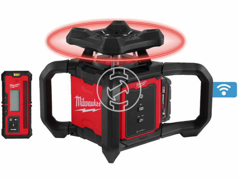 Milwaukee M18RLOH600-201C forgólézer + M18 2,0 Ah + M12-18 C