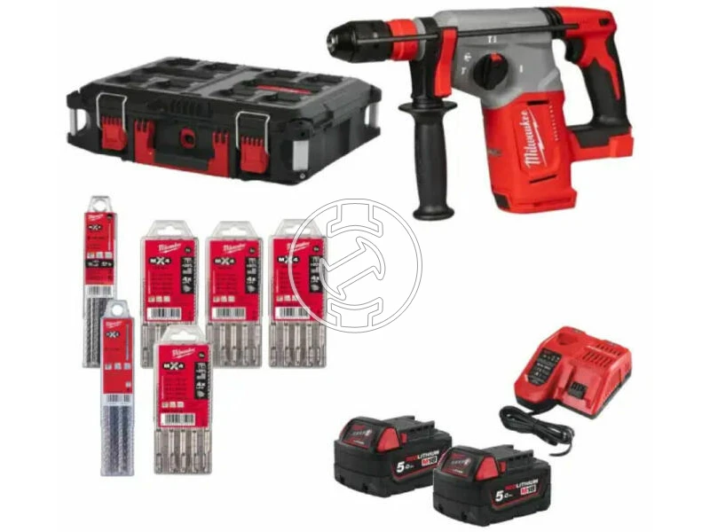 Milwaukee M18BLHX100P-502P akkus fúró-vésőkalapács 18 V | 2,3 J | Betonban 26 mm | 3,5 kg | Szénkefementes | 2 x 5 Ah akku + töltő | Heavy Duty kofferben