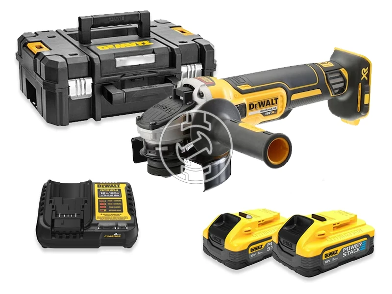 DeWalt DCG405H2T-QW akkus sarokcsiszoló 18 V | 125 mm | 9000 RPM | Szénkefementes | 2 x 5 Ah akku + töltő | TSTAK kofferben