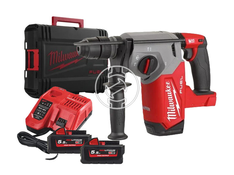 Milwaukee M18FHX-552X akkus fúró-vésőkalapács 18 V | 2,5 J | Betonban 26 mm | 3,4 kg | Szénkefementes | 2 x 5,5 Ah akku + töltő | Heavy Duty kofferben
