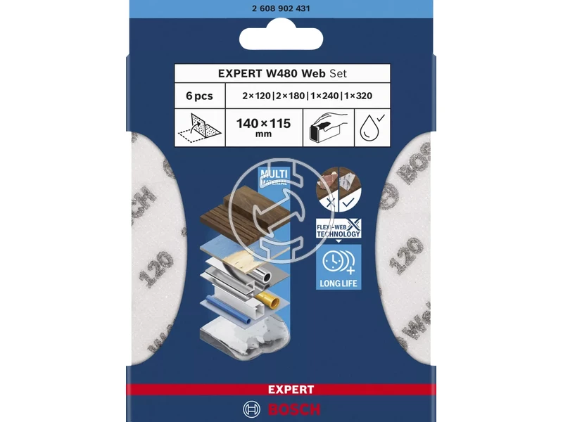 Bosch EXPERT tépőzáras excentercsiszolópapír készlet G120 (2x); G180 (2x); G240 (1x); G320 (1x)