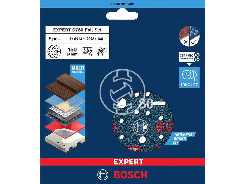 Bosch EXPERT fólia tépőzáras excentercsiszolópapír készlet 150mm 3x80/120/180