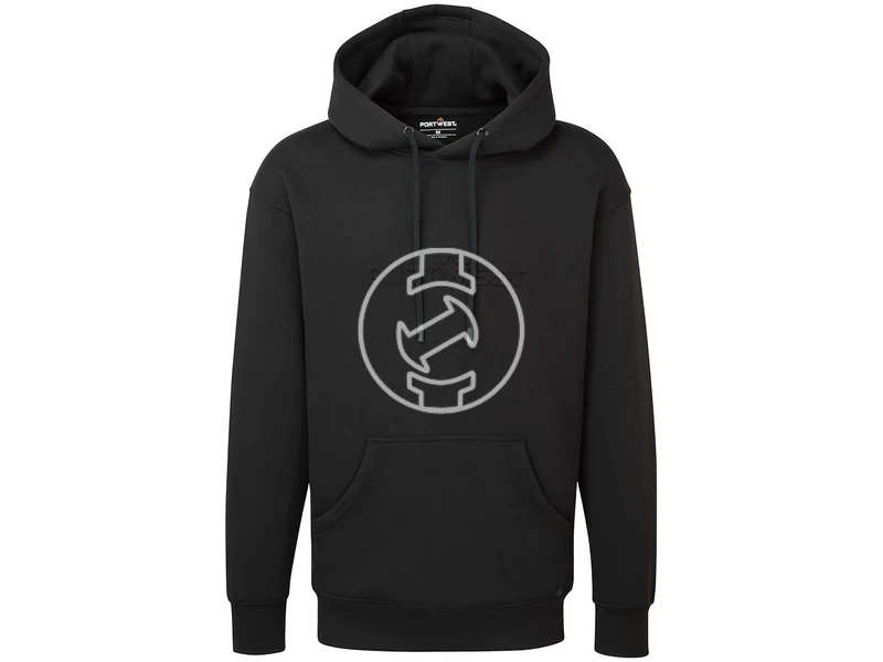 Kép: Portwest dombornyomott kapucnis pulover - fekete xl.webp
