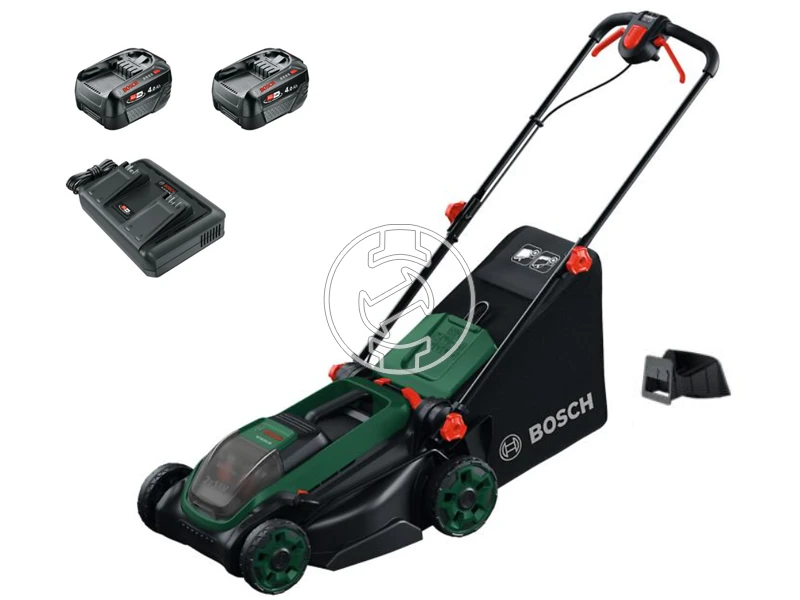 Bosch Rotak 18V-38 akkus fűnyíró 2x4,0 Ah akku + dupla töltő