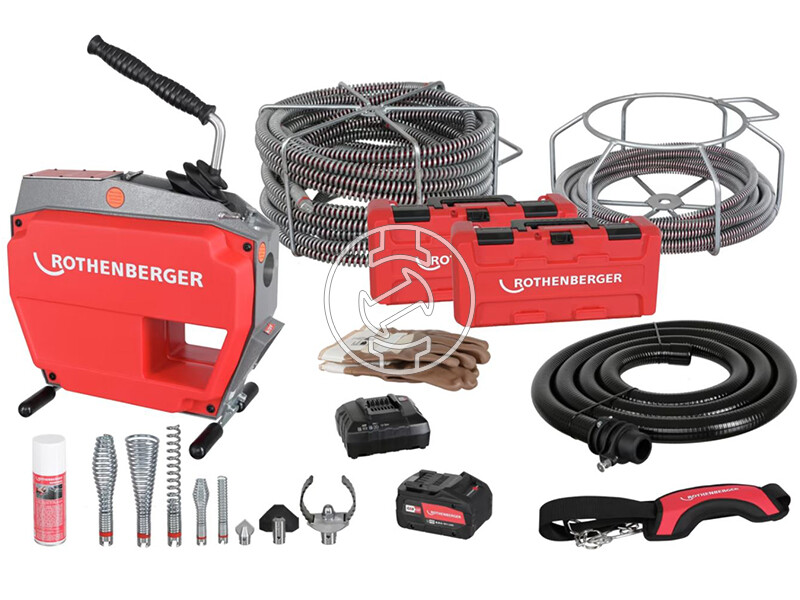 Rothenberger R600 VarioClean akkus duguláselhárító spirál és szerszámkészlettel