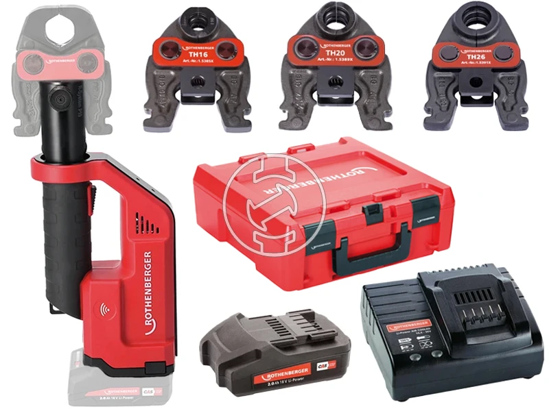 Rothenberger Romax Compact III Set TH16-20-26 akkus csőprés Compact | 18 V | 12 - 40 mm | 19 kN | Szénkefés | 2 x 2 Ah akku + töltő | Rocase-ben