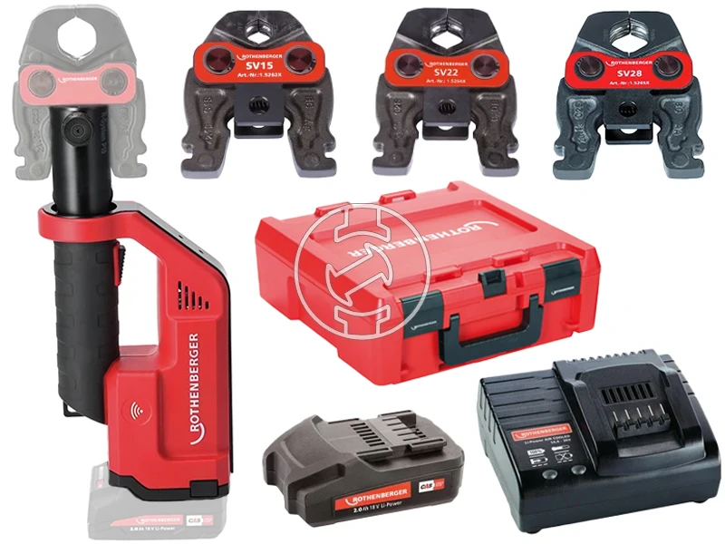 Rothenberger Romax Compactr III Set SV15-22-28 akkus csőprés Compact | 18 V | 12 - 40 mm | 19 kN | Szénkefés | 2 x 2 Ah akku + töltő | Rocase-ben