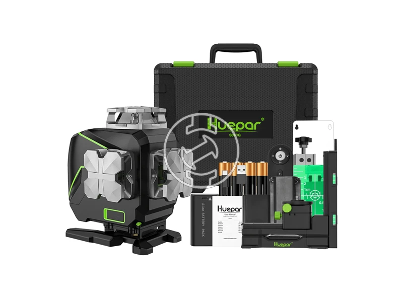 Huepar S04CG Zöld vonallézer Hatósugár jelfogóval: 0 - 60 m