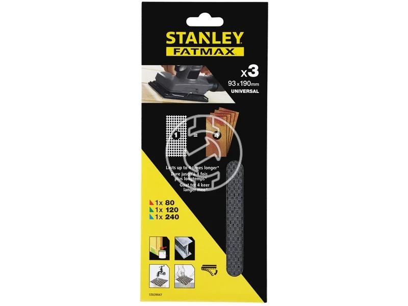 Kép: Stanley csiszolohalo keszlet 93 x 190 mm 3 db P80 P120 P240_1.webp