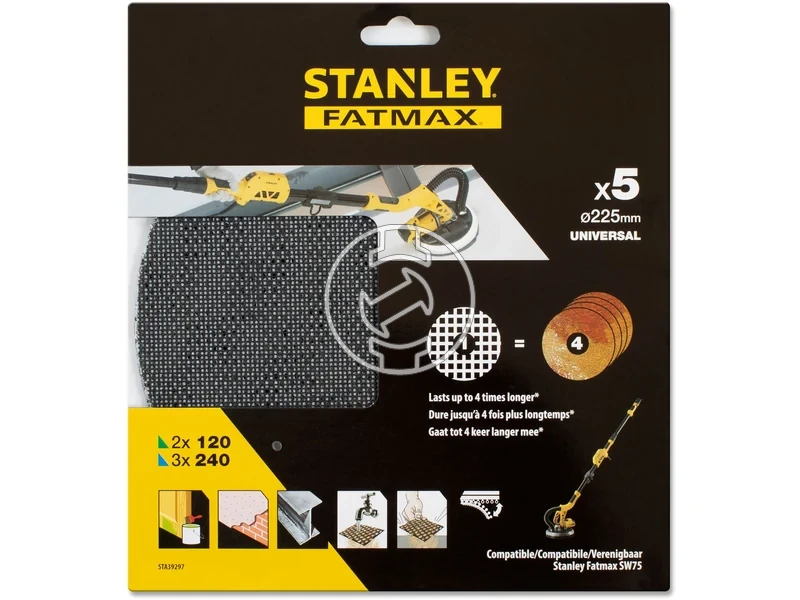 Kép: Stanley excenter csiszolohalo keszlet 225 mm 5 db 2xP120 3xP240_1.webp
