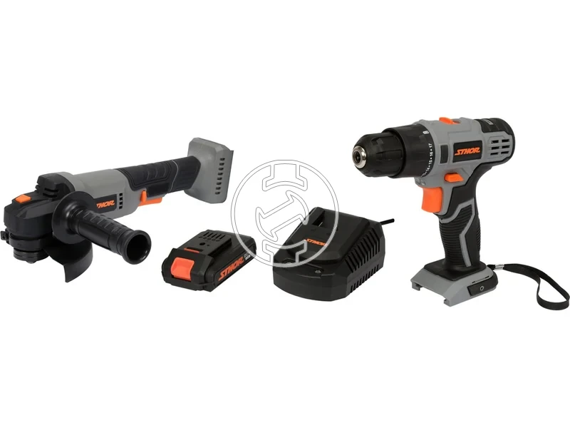 Kép: Sthor 78097 akkus gep szett 20 V sarokcsiszolo furocsavarozo 2 Ah akku tolto.webp