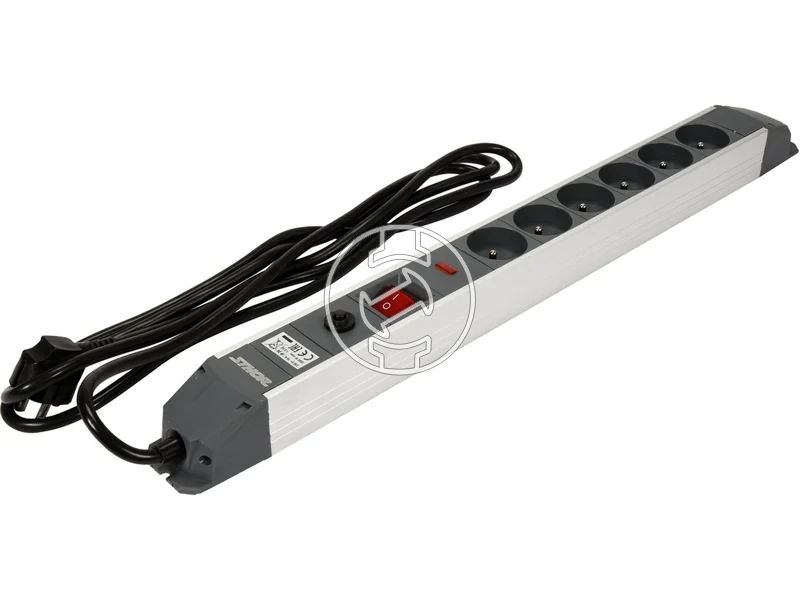 Kép: Tulfeszultsegvedett vedoerintkezos hosszabbito eloszto 6 aljzat 3 m kabel aluminium haz.webp