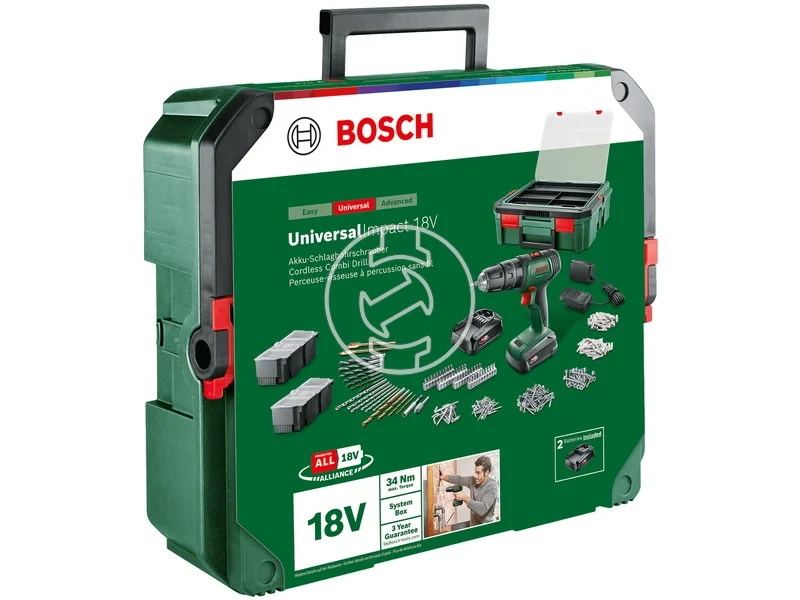 Kép: UniversalImpact 18V Akkus utvefuro-csavarozo 2x15 Ah akkuval AL 1810 CV totovel 241db-os tartozekszettel Systembox-ban.webp