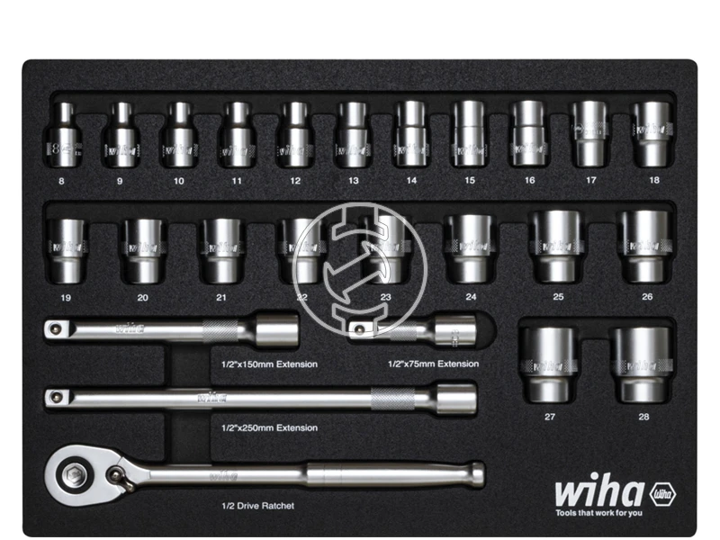 Wiha 338-91 Socket Set 26 pcs Metric 1/2 Drive dugókulcs készlet