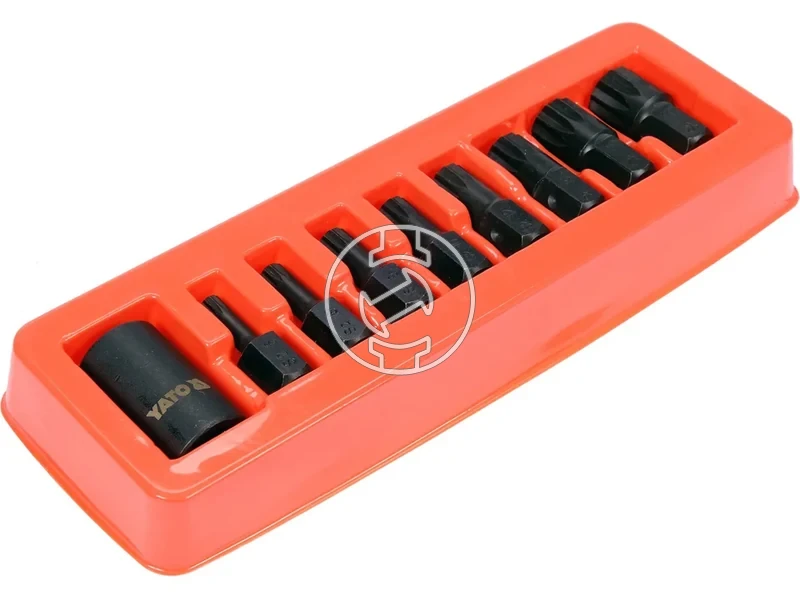 Kép: YATO Gepi spline bit keszlet 9 reszes 12 M6-M18 mm dugokulcs adapterrel.webp