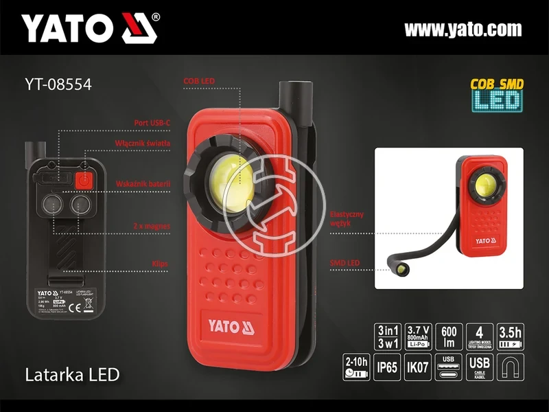 Kép: Yato YT-08554 beepitett akkumulatoros szerelolampa magneses 60030015050 lm.webp